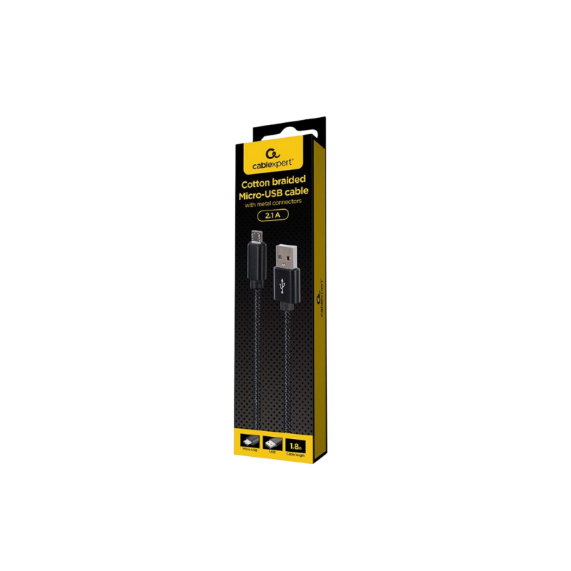 Коробка для розничной продажи MicroUSB/USB2.0, 1,8 м, Cablexpert хлопковая оплетка черного цвета, CCDB-mUSB2B-AMBM-6
