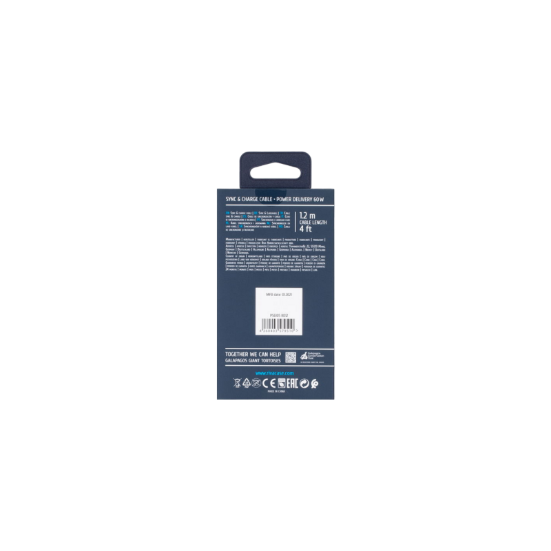 Type-C to Type-C Cable Rivacase PS6105 RD12, nylon braided, 1.2M, Red