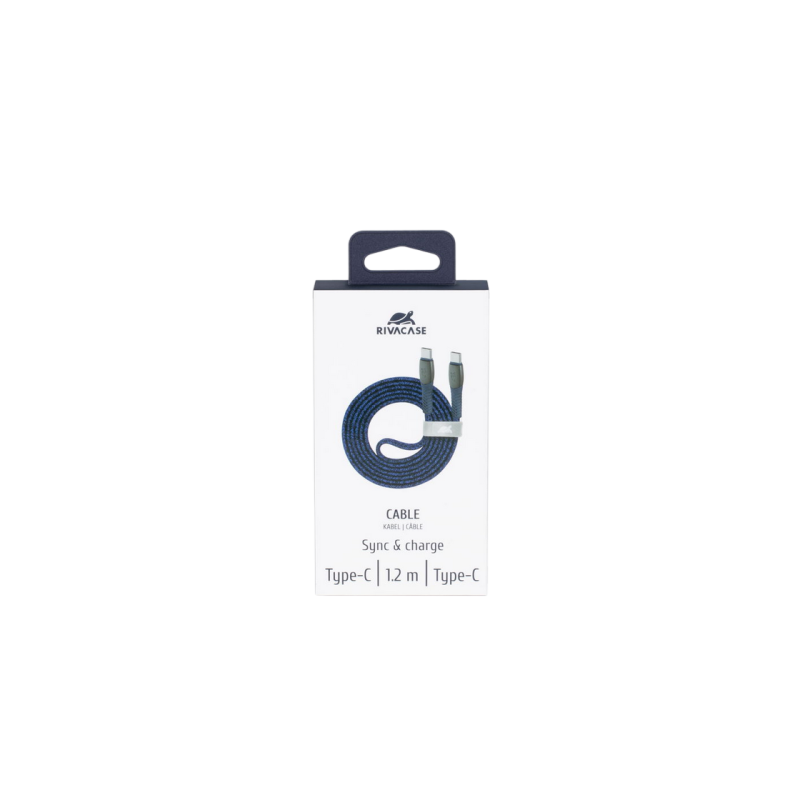 Type-C to Type-C Cable Rivacase PS6105 BL12, nylon braided, 1.2M, Blue