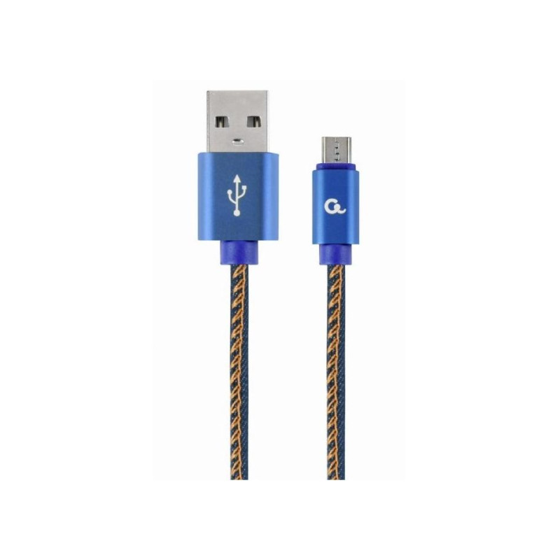 Блистер MicroUSB/USB2.0, 1,0 м, Cablexpert Cotton Braided Blue Jeans, CC-USB2J-AMmBM-1M-BL