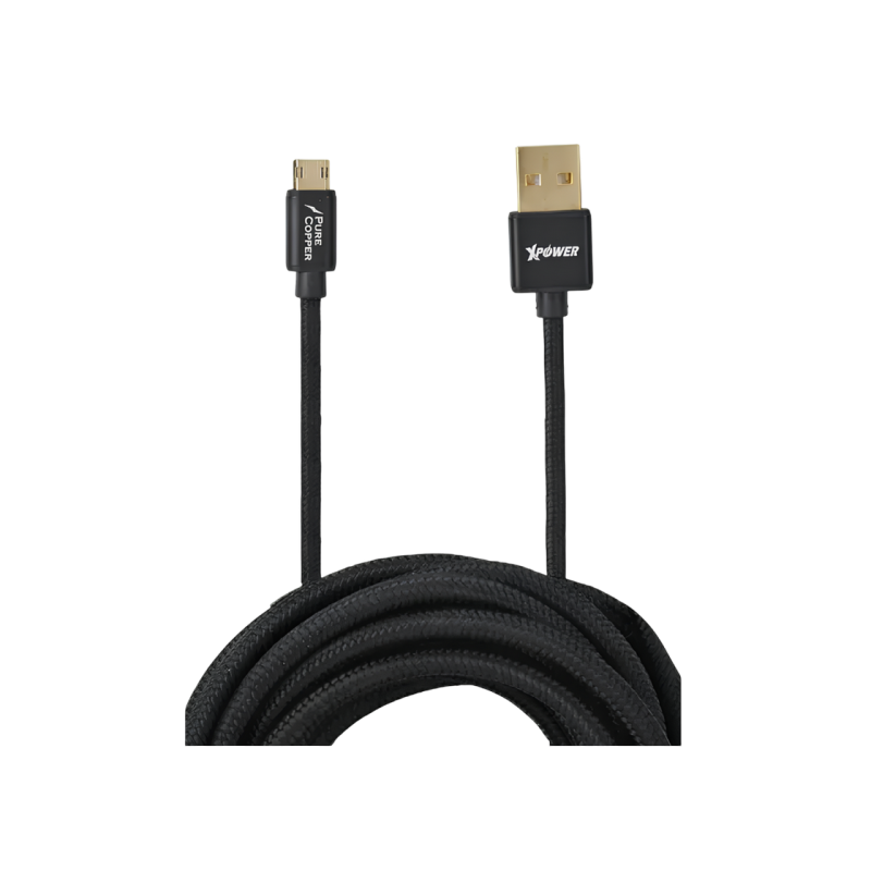 Xpower Micro cable, Nylon, 2m Black