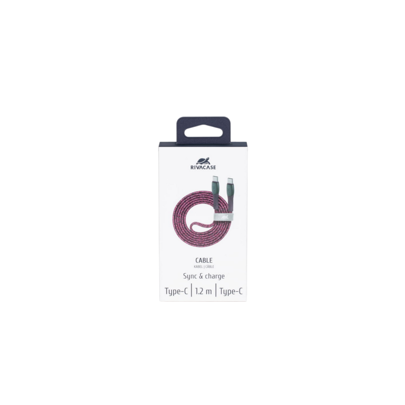 Type-C to Type-C Cable Rivacase PS6105 RD12, nylon braided, 1.2M, Red