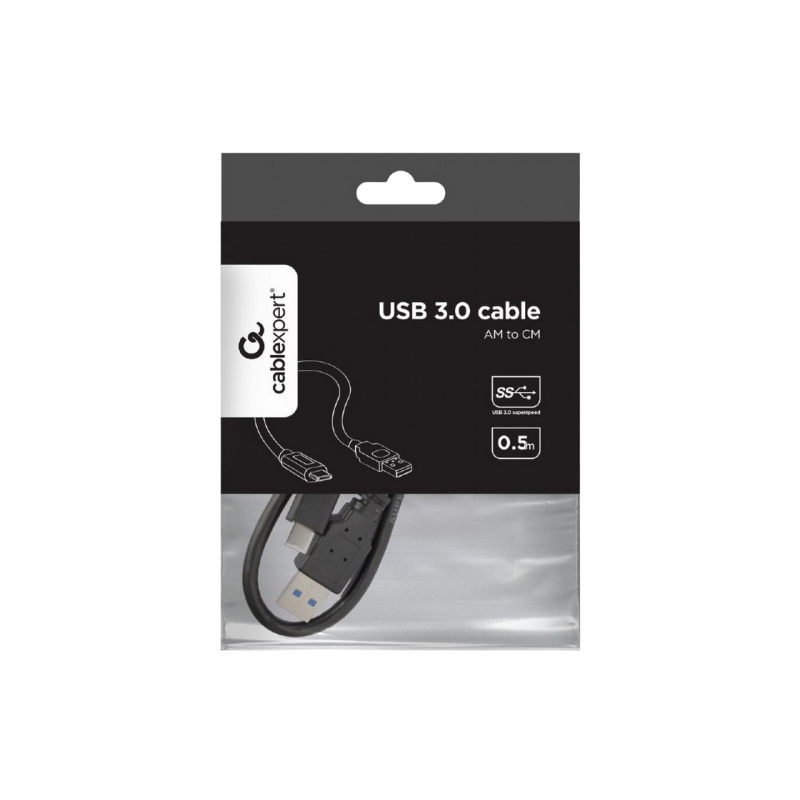 Cable Type-C / USB3.0, AM/CM, 0.5 m, Cablexpert, Black, CCP-USB3-AMCM-0.5M