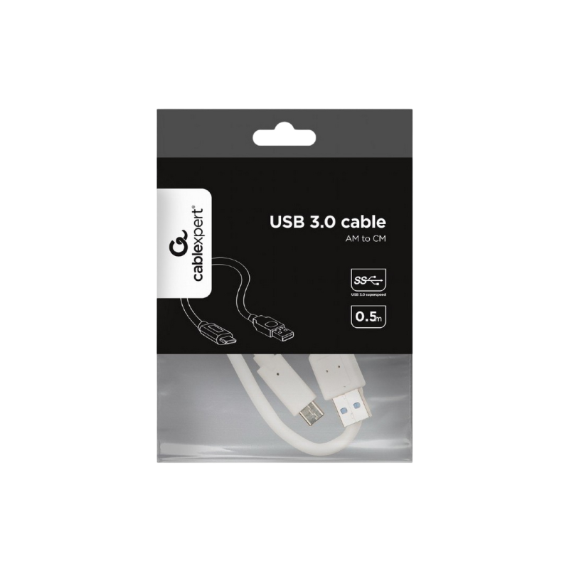 Кабель Type-C / USB3.0, AM/CM, 0,5 м, Cablexpert, белый, CCP-USB3-AMCM-W-0.5M