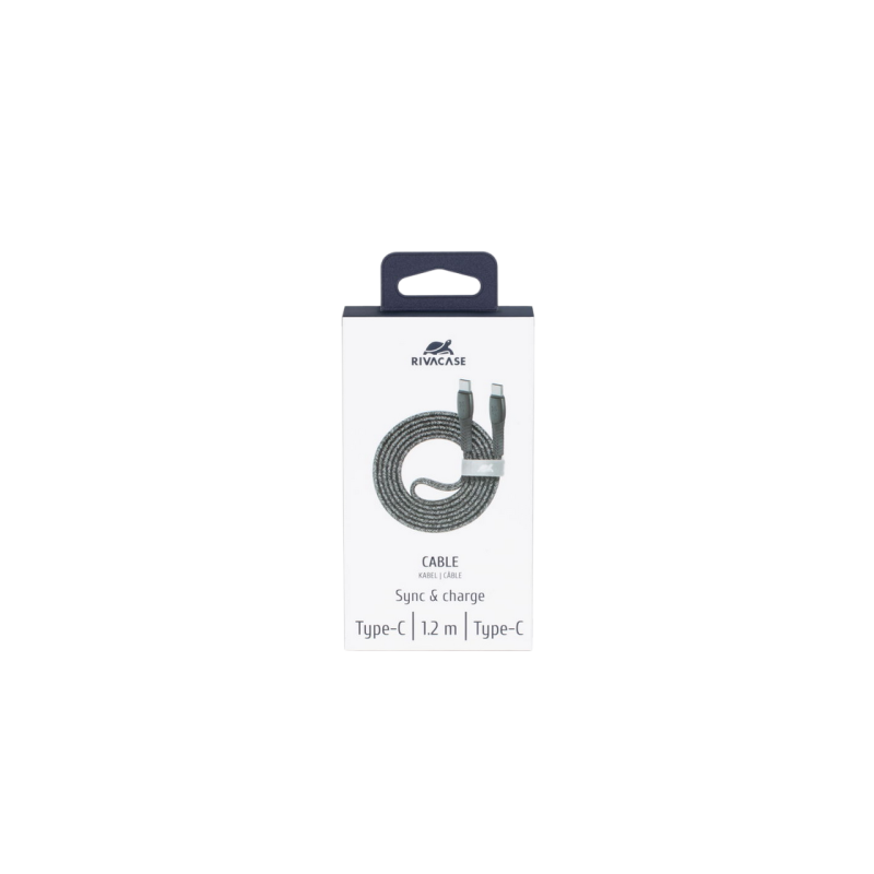 Кабель Type-C - Type-C Rivacase PS6105 GR12, нейлоновая оплетка, 1,2 м, серый
