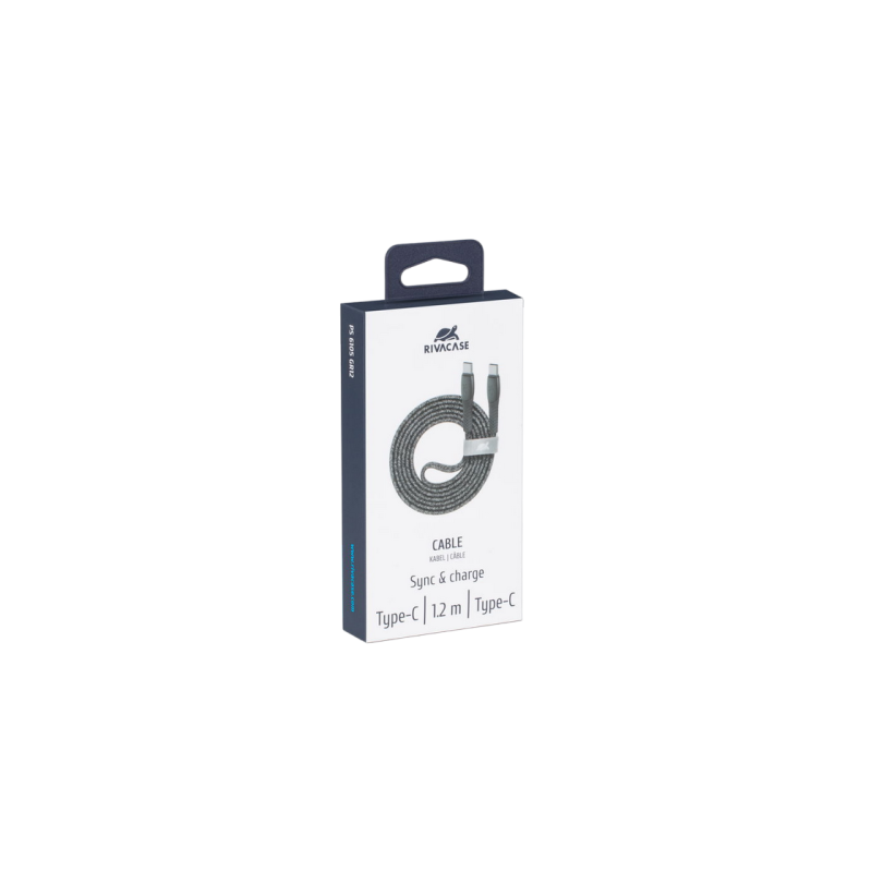 Кабель Type-C - Type-C Rivacase PS6105 GR12, нейлоновая оплетка, 1,2 м, серый
