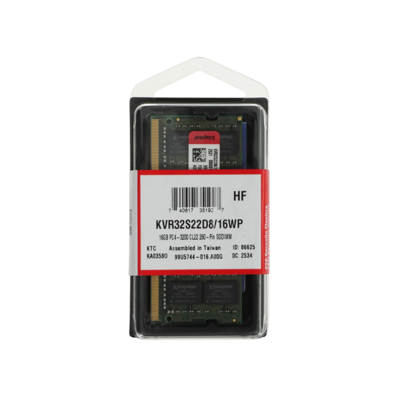 16GB DDR4- 3200MHz SODIMM Kingston ValueRAM (KVR32S22D8/16WP), 2Rx8, CL22, 260pin, 1.2V