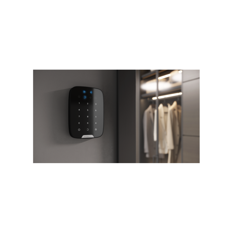 Беспроводная сенсорная клавиатура Ajax Security "KeyPad Plus", черная, зашифрованные бесконтактные карты и брелоки