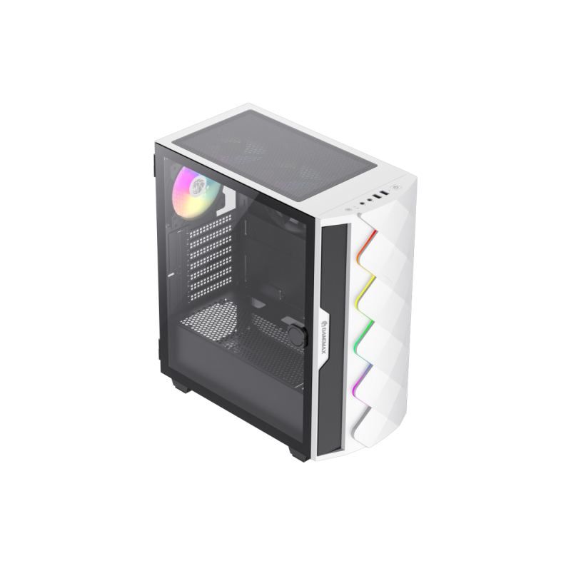 Case ATX GAMEMAX Diamond CP WT, w/o PSU, 0.5mm, 3x120mmARGB, 1x140mm, ARGB Hub, Front Mesh+LED strip, 1xUSB3.1,
