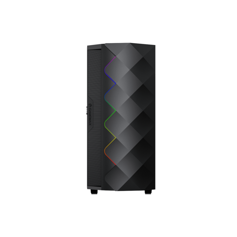 Корпус ATX GAMEMAX Diamond CP BK, без блока питания, толщина слоя 0,5 мм, 2 x 120 мм ARGB-подсветки, 1 x 140 мм ARGB-подсветка, ARGB-концентратор, сетка на передней панели + светодиодная лента, 1 x USB3.1