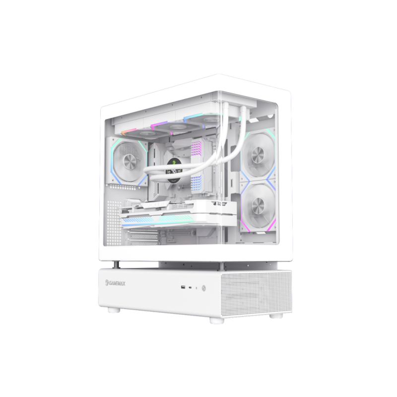 Корпус ATX GAMEMAX N80, без блока питания, 0,8 мм, 6 вентиляторов 120 мм ARGB, передняя и боковая подсветка, модульная конструкция, вертикальное крепление видеокарты,