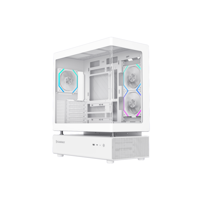 Корпус ATX GAMEMAX N80, без блока питания, 0,8 мм, 6 вентиляторов 120 мм ARGB, передняя и боковая подсветка, модульная конструкция, вертикальное крепление видеокарты,
