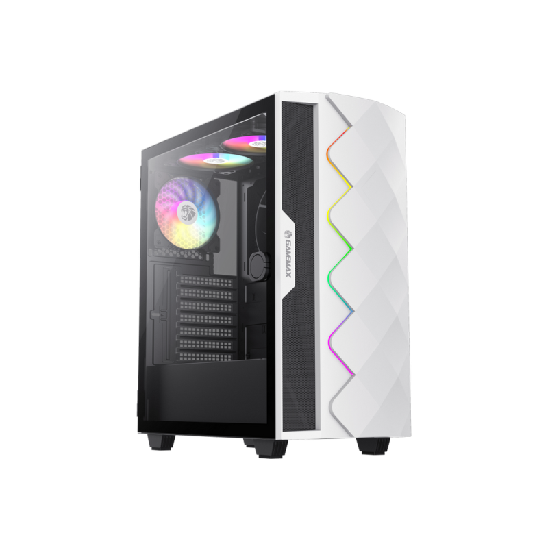 Case ATX GAMEMAX Diamond CP WT, w/o PSU, 0.5mm, 3x120mmARGB, 1x140mm, ARGB Hub, Front Mesh+LED strip, 1xUSB3.1, 