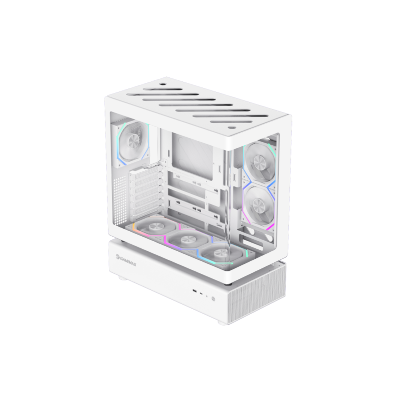 Корпус ATX GAMEMAX N80, без блока питания, 0,8 мм, 6 вентиляторов 120 мм ARGB, передняя и боковая подсветка, модульная конструкция, вертикальное крепление видеокарты,