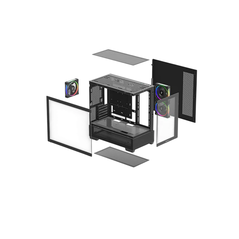 Case mATX Deepcool CG380, w/o PSU, 3x120mm, Front&Side TG, 2xUSB3.0, 1xUSB-C, 3x2.5", 2x3.5", Black