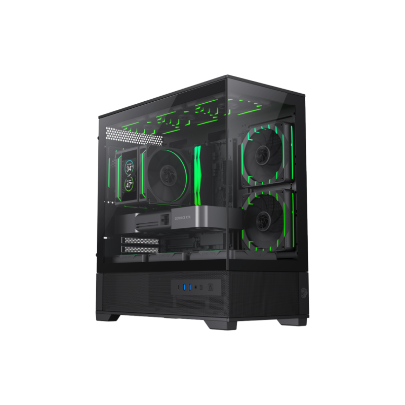 Case mATX GAMEMAX VISTA 2 MB, w/o PSU, 0.6mm, 3*120 ARGB PWM,Front&Side Tempered Glass 270- degree, 2xUSB3.0, 