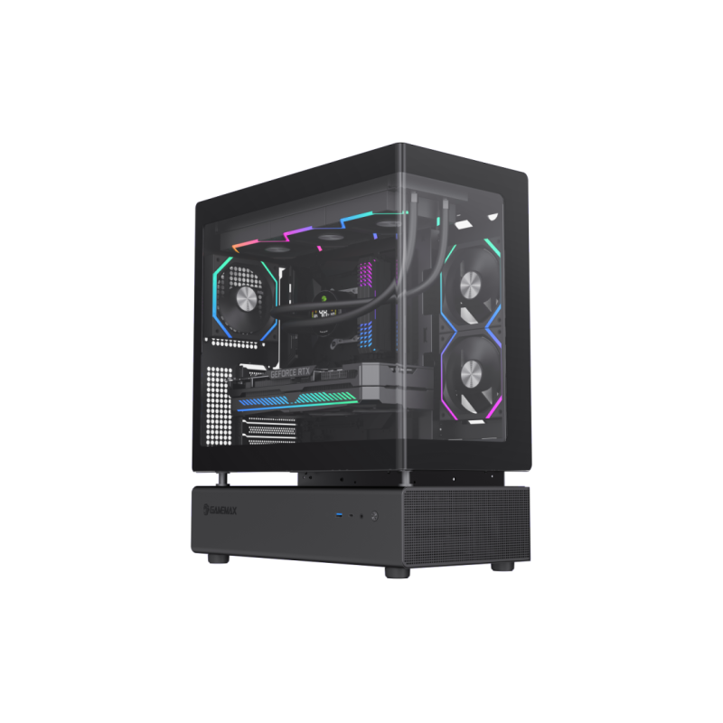 Корпус ATX GAMEMAX N80, без блока питания, 0,8 мм, 6 вентиляторов 120 мм ARGB, передняя и боковая подсветка, модульная конструкция, вертикальное крепление видеокарты,