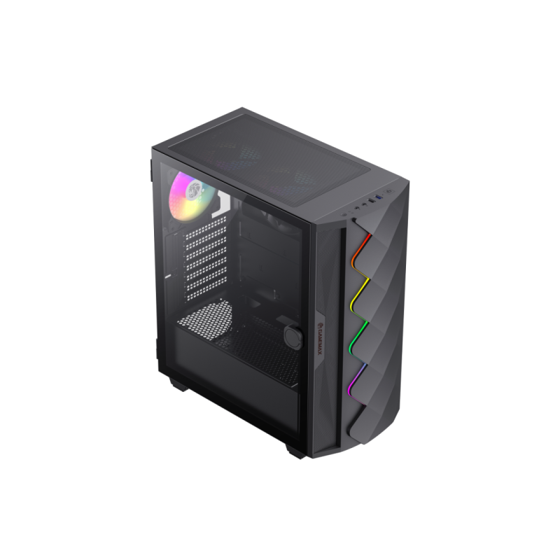 Корпус ATX GAMEMAX Diamond CP BK, без блока питания, толщина слоя 0,5 мм, 2 x 120 мм ARGB-подсветки, 1 x 140 мм ARGB-подсветка, ARGB-концентратор, сетка на передней панели + светодиодная лента, 1 x USB3.1