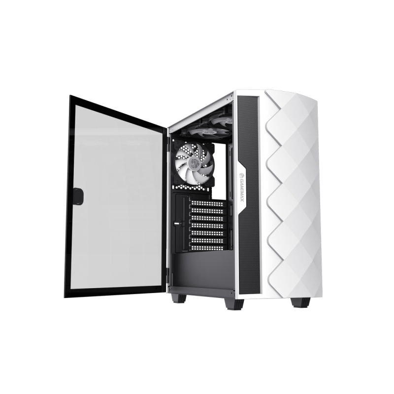 Case ATX GAMEMAX Diamond CP WT, w/o PSU, 0.5mm, 3x120mmARGB, 1x140mm, ARGB Hub, Front Mesh+LED strip, 1xUSB3.1,