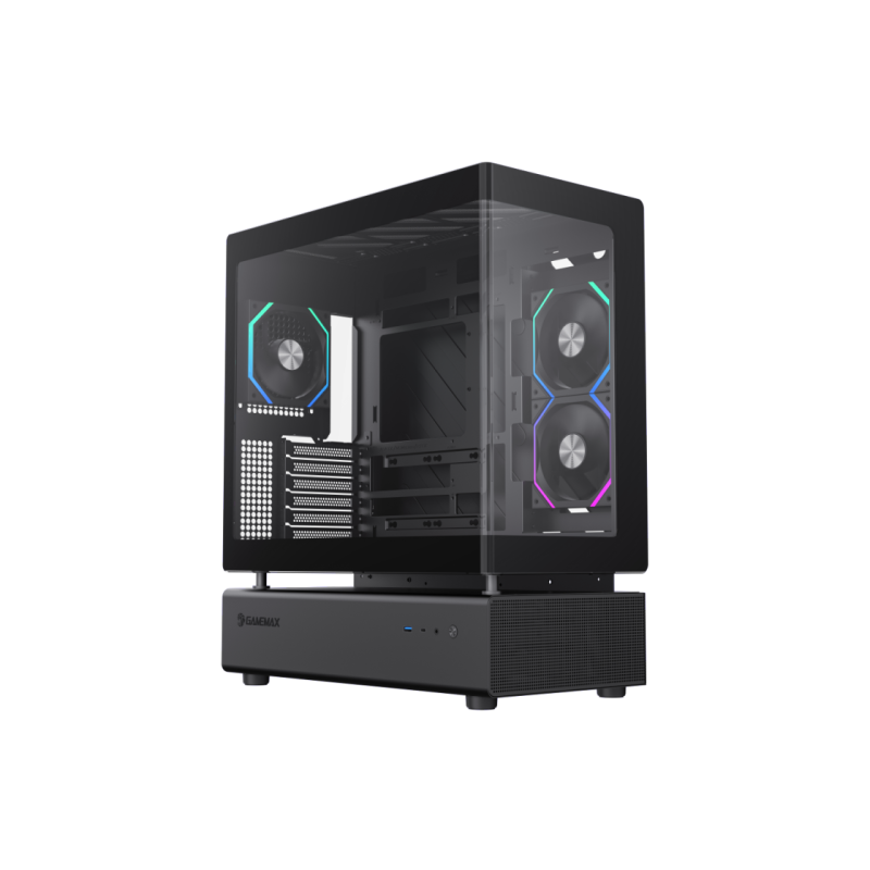 Корпус ATX GAMEMAX N80, без блока питания, 0,8 мм, 6 вентиляторов 120 мм ARGB, передняя и боковая подсветка, модульная конструкция, вертикальное крепление видеокарты,