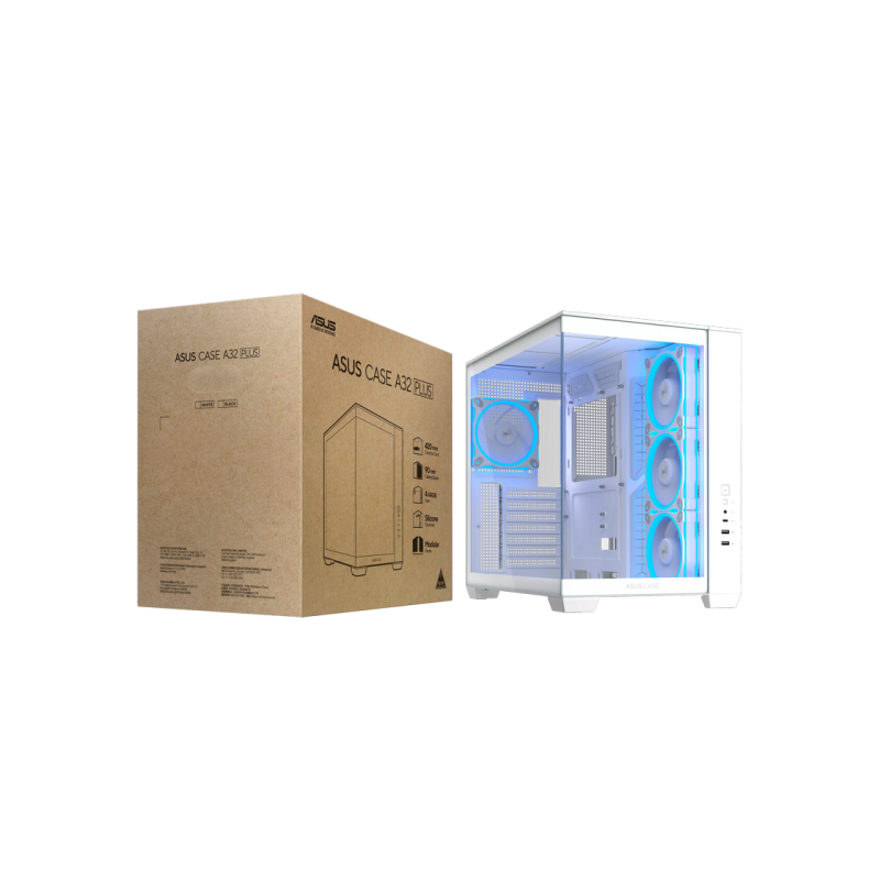 Case ATX Asus A32 PLUS TG ARGB WHITE, 4x120mm ARGB, Front Mesh, Tempered Glass, Headset hook, 2xUSBx3.0, 1xUSB 3.2