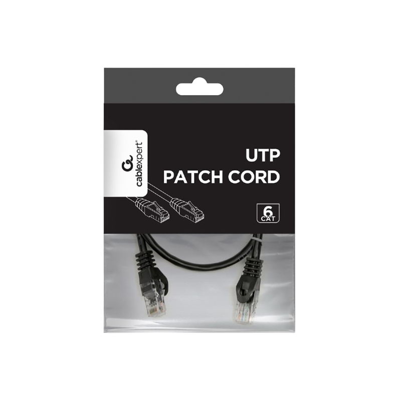 Патч-корд Cat.6U 0,5 м, черный, PP6U-0.5M/B, Cablexpert, многожильный неэкранированный