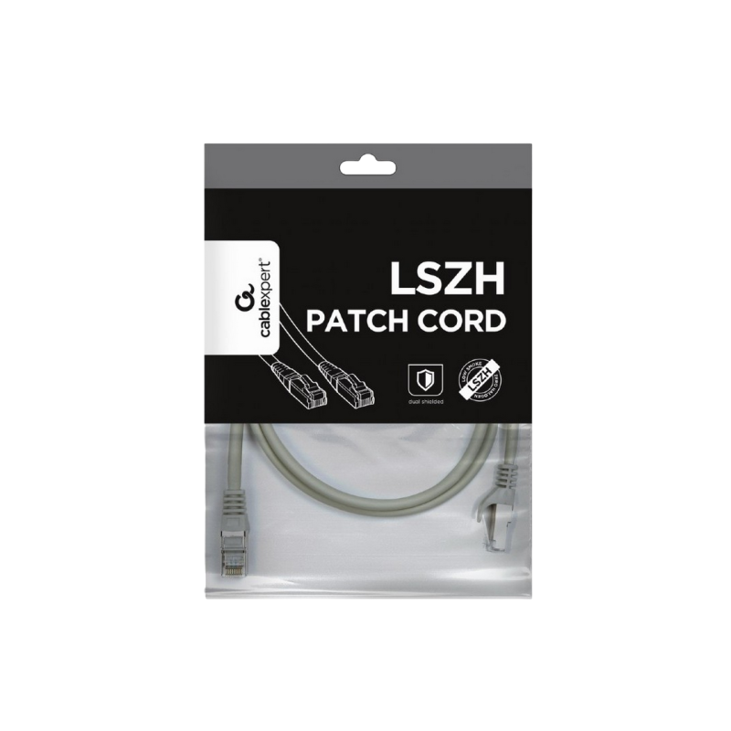 Cat.6A SFTP 1 м, серый, медный, PP6A-LSZHCU-1M, Cablexpert, с низким дымовыделением и нулевым содержанием галогенов (LSZH