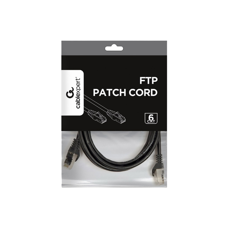 Патч-корд Cat.6/FTP, 2 м, черный, PP6-2M/BK, Cablexpert
