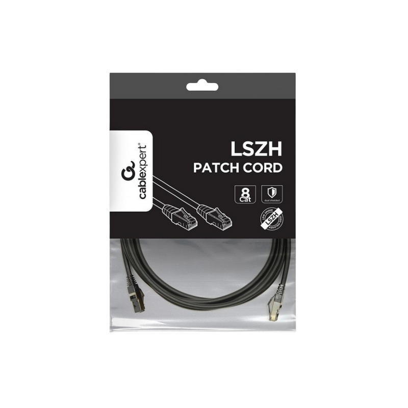 Патч-корд Cat.8, 2,0 м, черный, PP8-LSZHCU-BK-2M, Cablexpert, малодымный, без галогенов (LSZH)