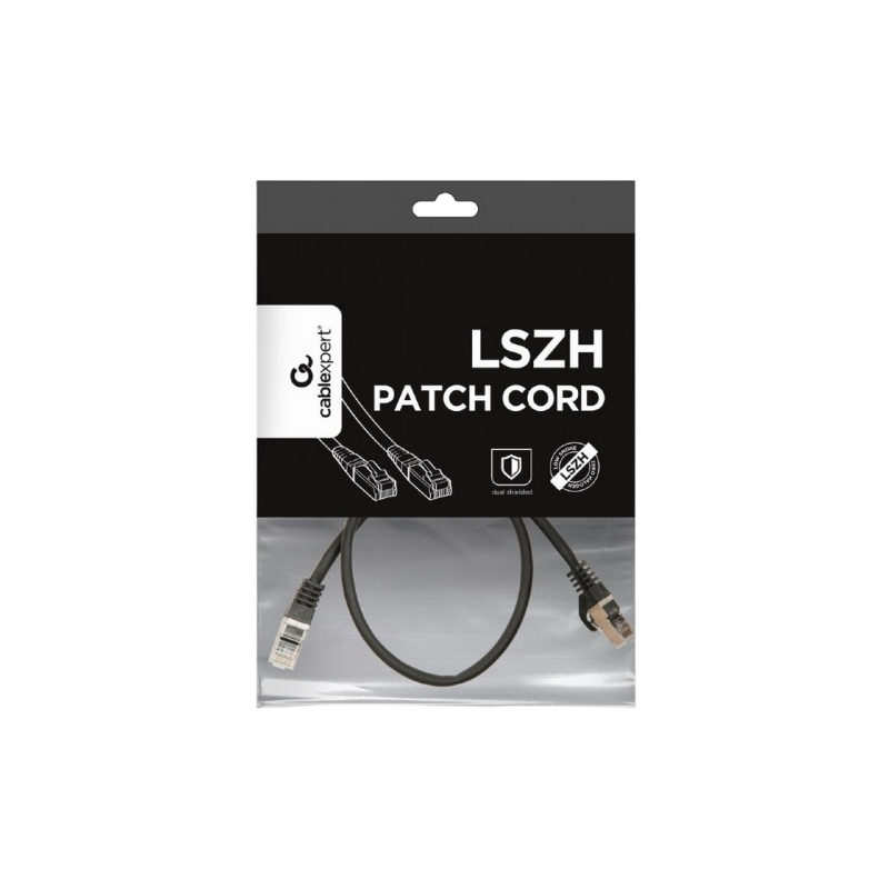 Cat.6A SFTP 0,5 м, черный, медный, PP6A-LSZHCU-BK-0,5 м, Cablexpert, малодымный, без галогенов (LSZH
