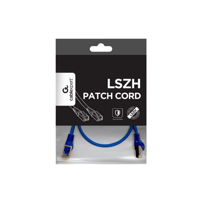 Cat.6A SFTP 0,5 м, синий, медный, PP6A-LSZHCU-B-0,5 м, Cablexpert, малодымный, без галогенов (LSZH