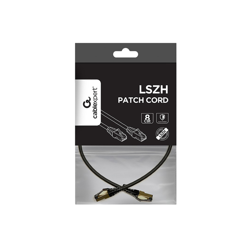 Patch Cord Cat.8 0.25m, Black, PP8-LSZHCU-BK-0.25M, Cablexpert, Low Smoke Zero Halogen (LSZH)