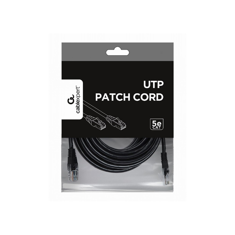 Патч-корд UTP кат. 5E Cablexpert PP12-5M/BK, Черный, 5 м