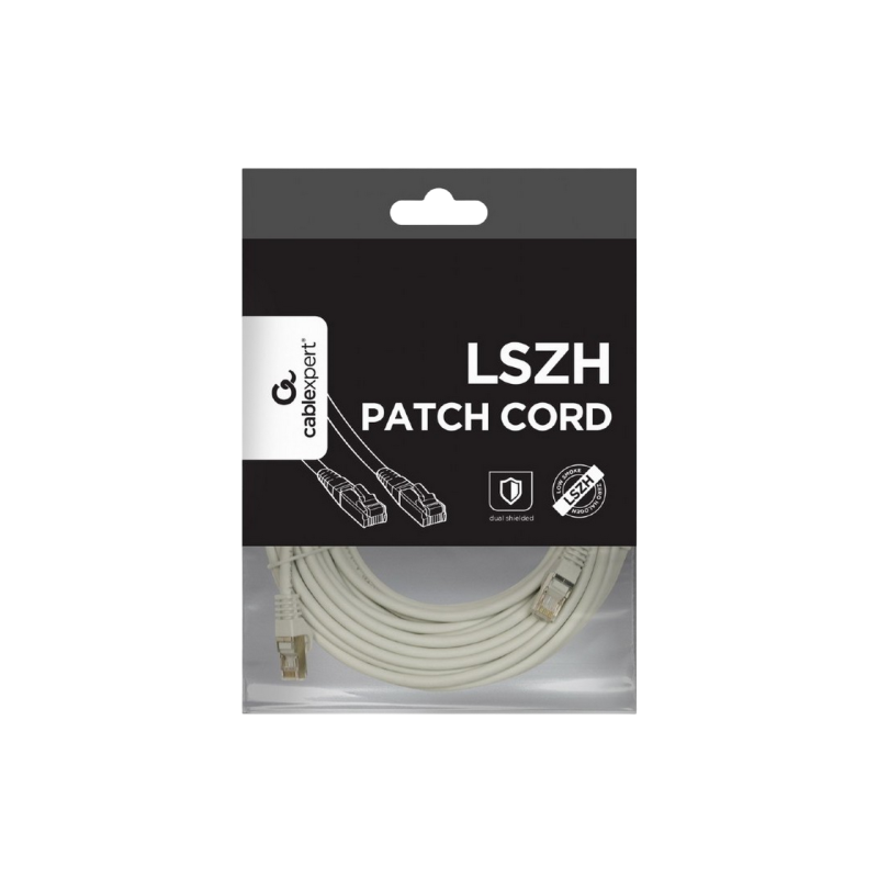 Cat.6A SFTP 15 м, серый, медный, PP6A-LSZHCU-15M, Cablexpert, малодымный, без галогенов (LSZH