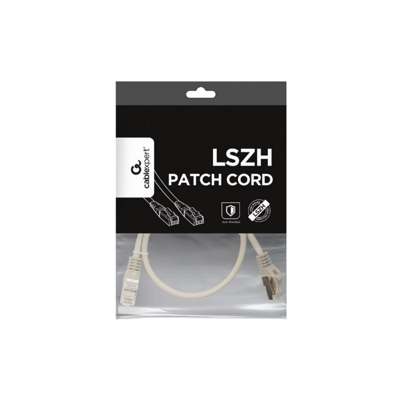 Cat.6A SFTP 0,5 м, серый, медный, PP6A-LSZHCU-0,5 м, Cablexpert, малодымный, без галогенов (LSZH