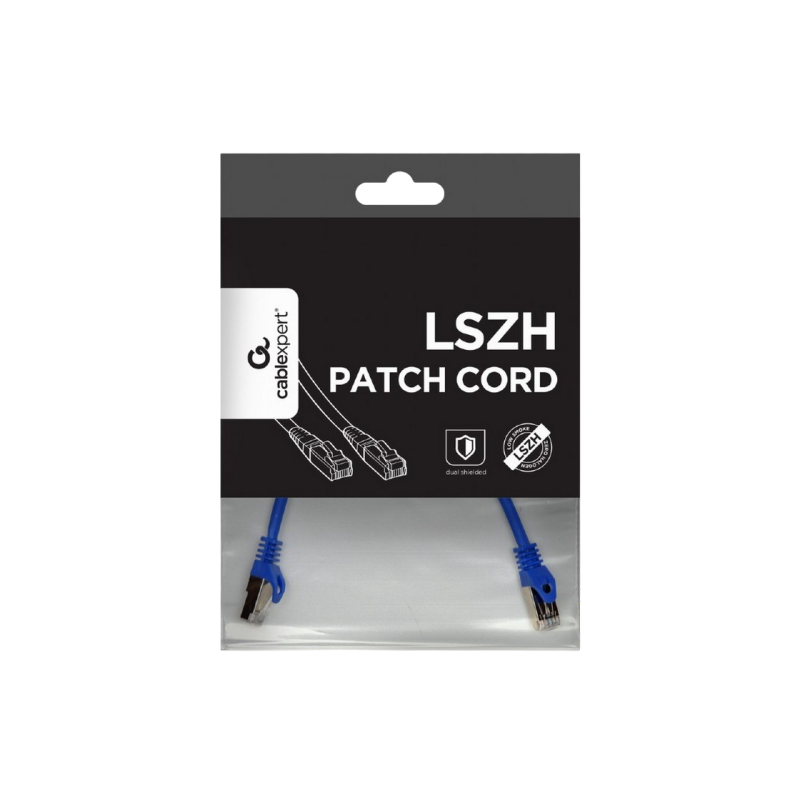 Cat.6A SFTP 0,25 м, синий, медный, PP6A-LSZHCU-B-0,25 м, Cablexpert, малодымный, без галогенов (LSZH)