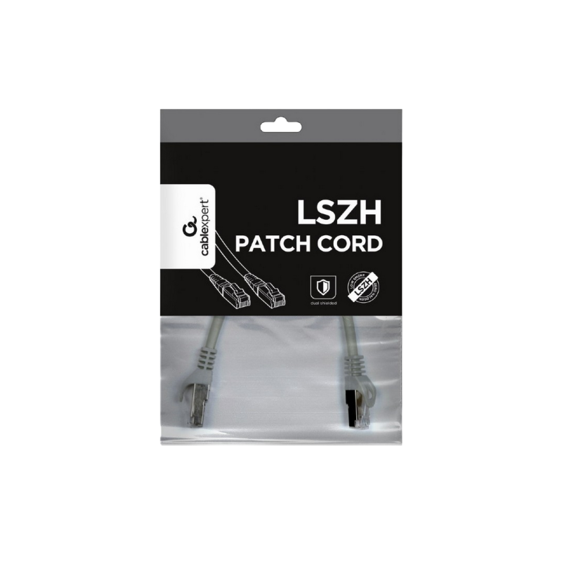 Cat.6A SFTP 0.25m, Grey, Copper, PP6A-LSZHCU-0.25M, Cablexpert, Low Smoke Zero Halogen (LSZH