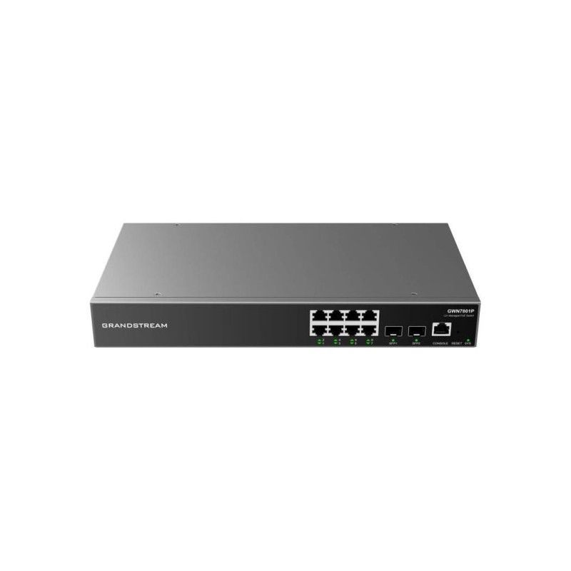 8-портовый гигабитный управляемый PoE-коммутатор, Grandstream "GWN7801P", 2xSFP, стальной корпус, бюджет 120 Вт