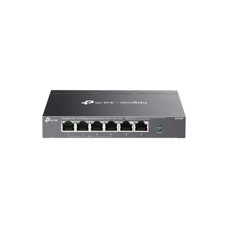 .6-портовый 10/100M TP-LINK PoE+ коммутатор, DS106P, с 4 портами PoE, бюджет 67 Вт, автовосстановление, стальной корпус