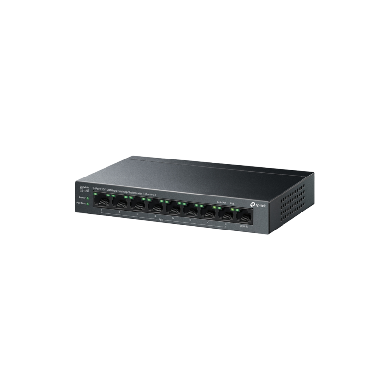 .9-портовый 10/100M коммутатор TP-Link PoE+, LS109P, 8 портов PoE+, бюджет 63 Вт, автоматическое восстановление PoE, стальной корпус