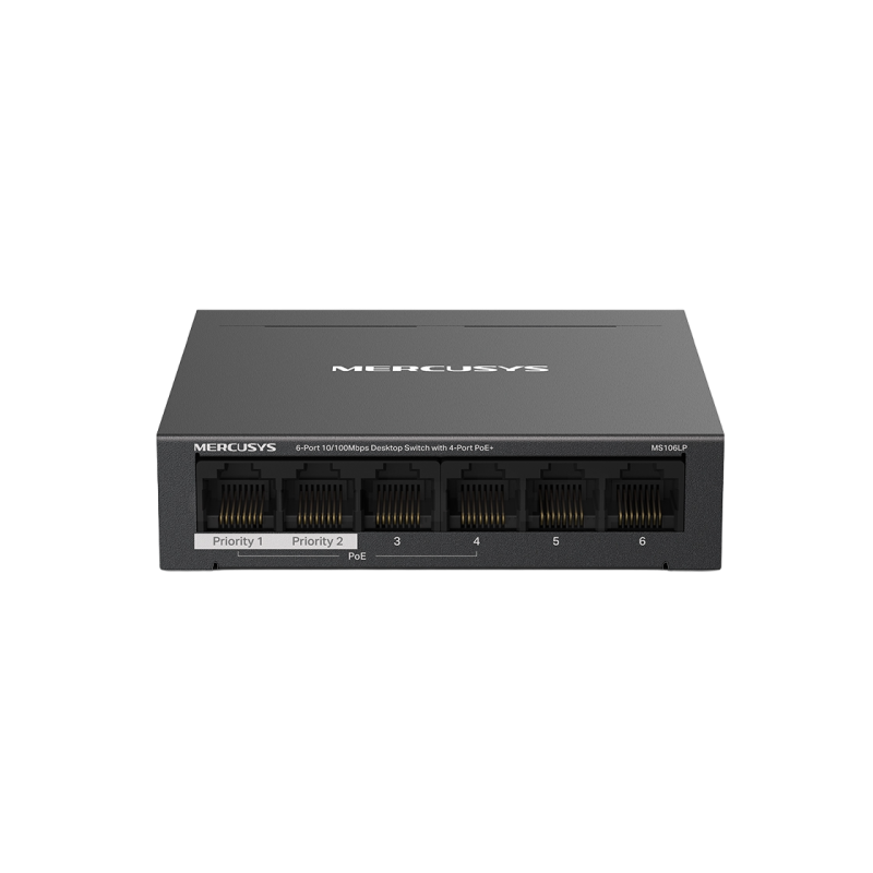 6-портовый 10/100M MERCUSYS PoE+ коммутатор, MS106LP, с 4 портами PoE, бюджетный 40 Вт, стальной корпус