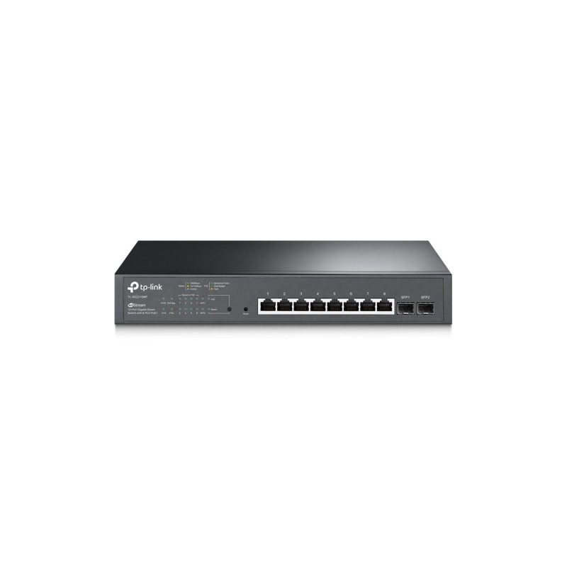 8-портовый гигабитный интеллектуальный PoE-коммутатор, TP-LINK "TL-SG2210MP", с 2 слотами SFP, стальной корпус, бюджетный вариант 150 Вт