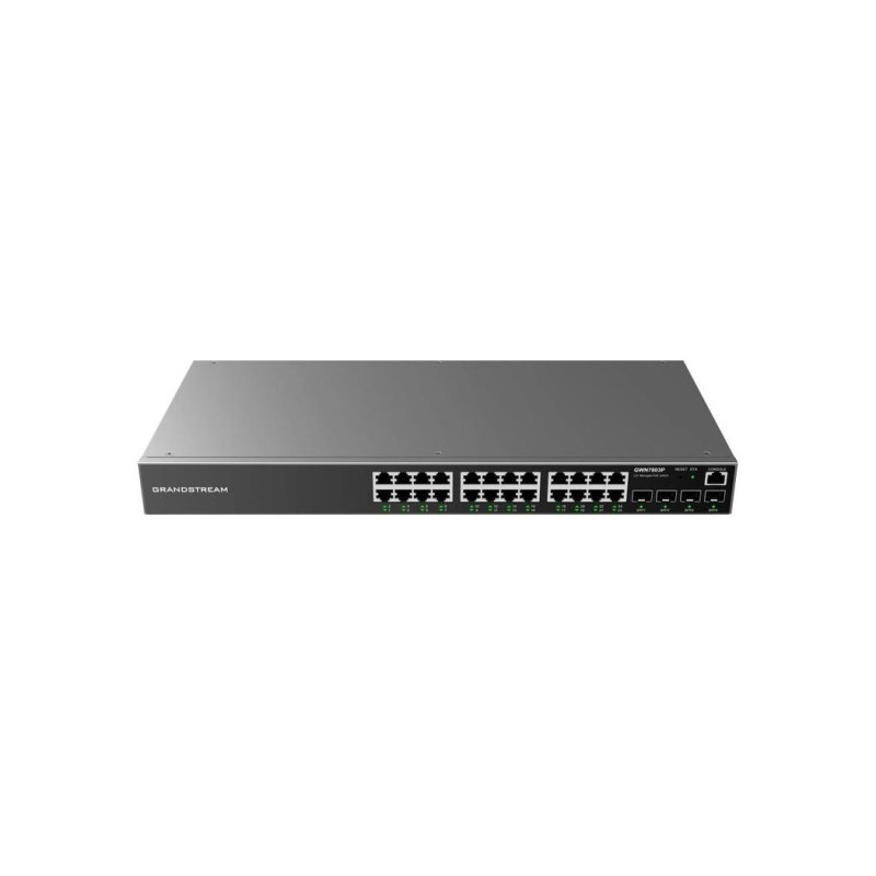 24-портовый гигабитный управляемый PoE-коммутатор, Grandstream "GWN7803P", 4xSFP, стальной корпус, бюджетный 360 Вт
