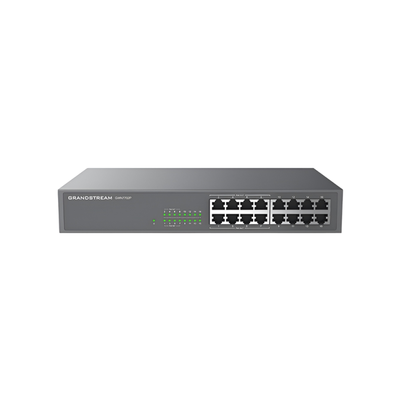 16-портовый гигабитный коммутатор Grandstream PoE+, GWN7702P, 8 портов PoE, бюджет 138 Вт, монтаж в стойку