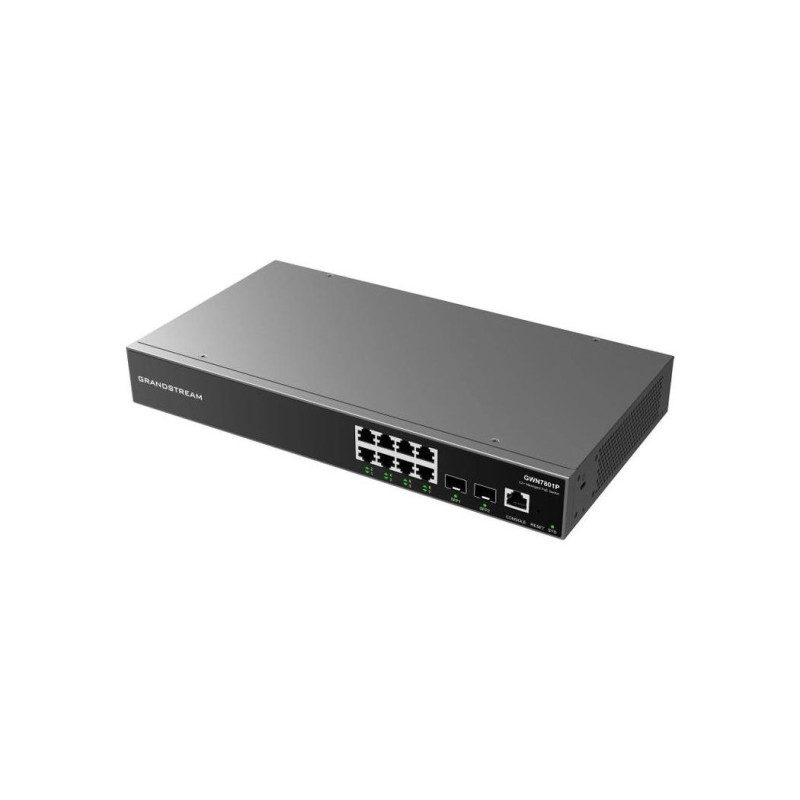 8-портовый гигабитный управляемый PoE-коммутатор, Grandstream "GWN7801P", 2xSFP, стальной корпус, бюджет 120 Вт