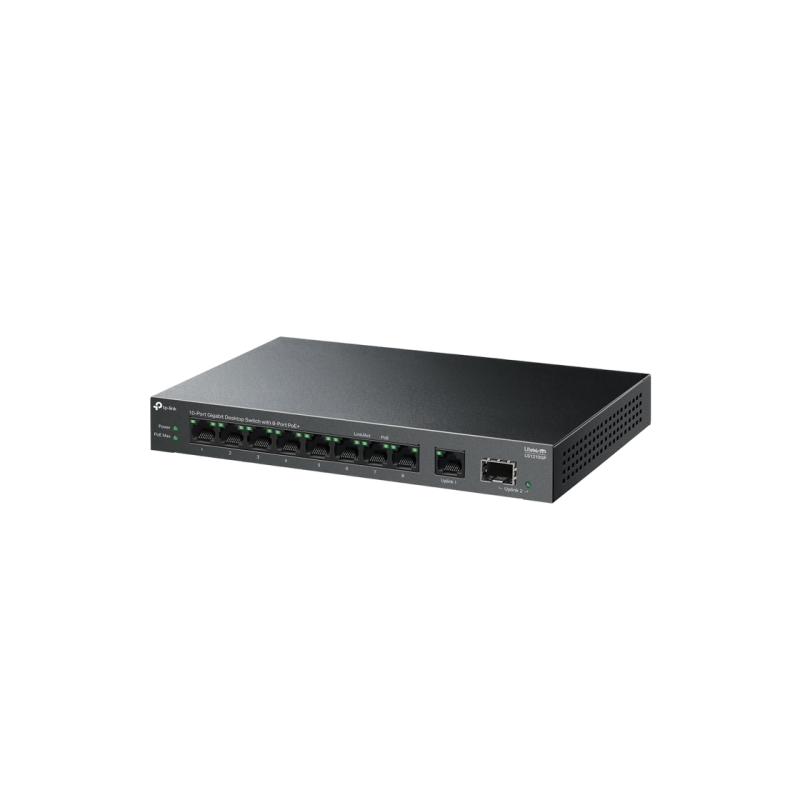 10-портовый 10/100/1000 Мбит/с POE+ коммутатор TP-LINK "LS1210GP", 8 портов PoE+, бюджет 61 Вт, автоматическое восстановление, SFP,