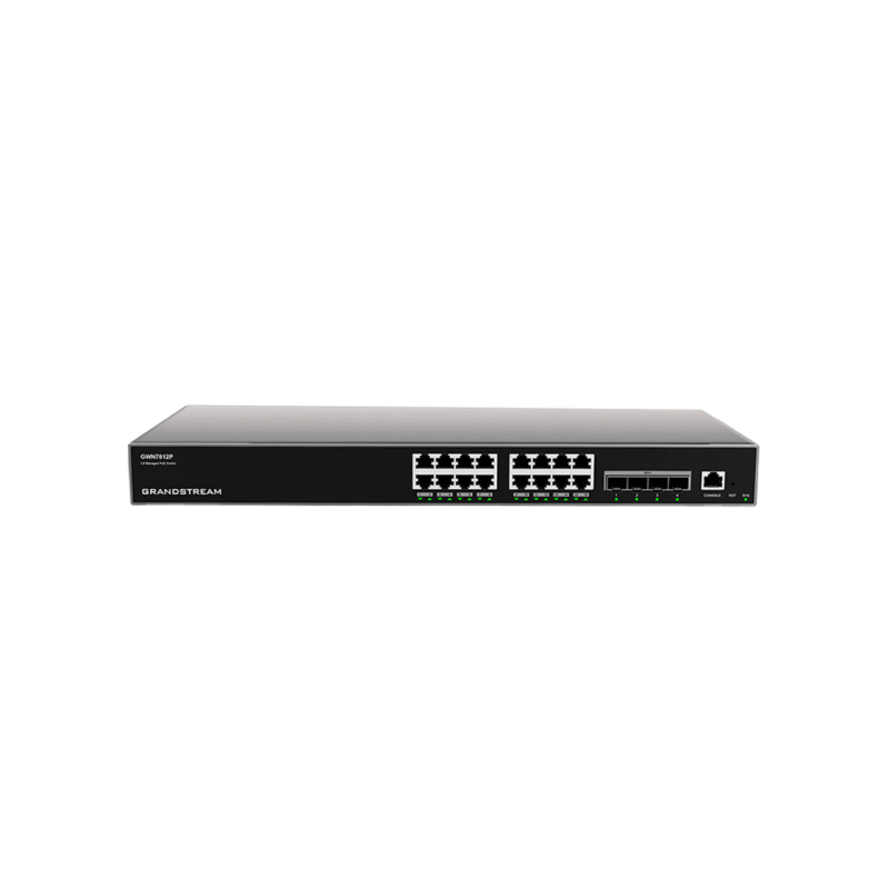 16-портовый гигабитный управляемый коммутатор уровня 3 Grandstream PoE+, GWN7812P, 16 портов PoE, 4x10Gbit SFP+, бюджет 240 Вт, монтаж в стойку
