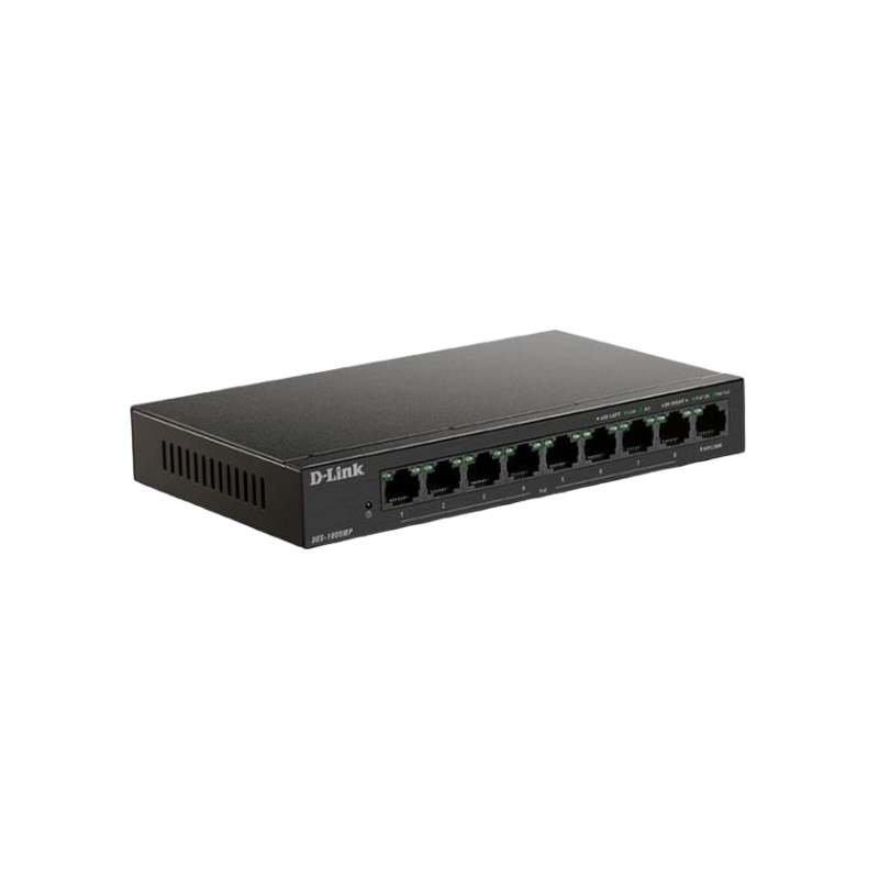 9-портовый 10/100 Мбит/с POE, D-Link DES-1009MP/A1A, с 8 портами PoE, 1xGigabit Uplink, бюджет 117 Вт