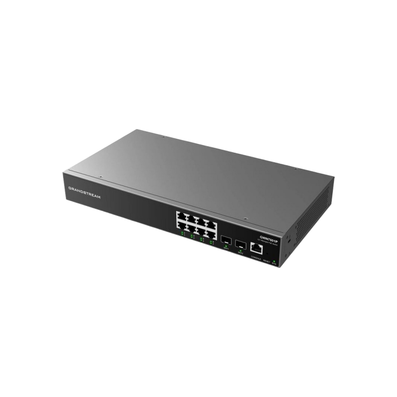 8-портовый гигабитный управляемый PoE-коммутатор, Grandstream "GWN7801P", 2xSFP, стальной корпус, бюджет 120 Вт