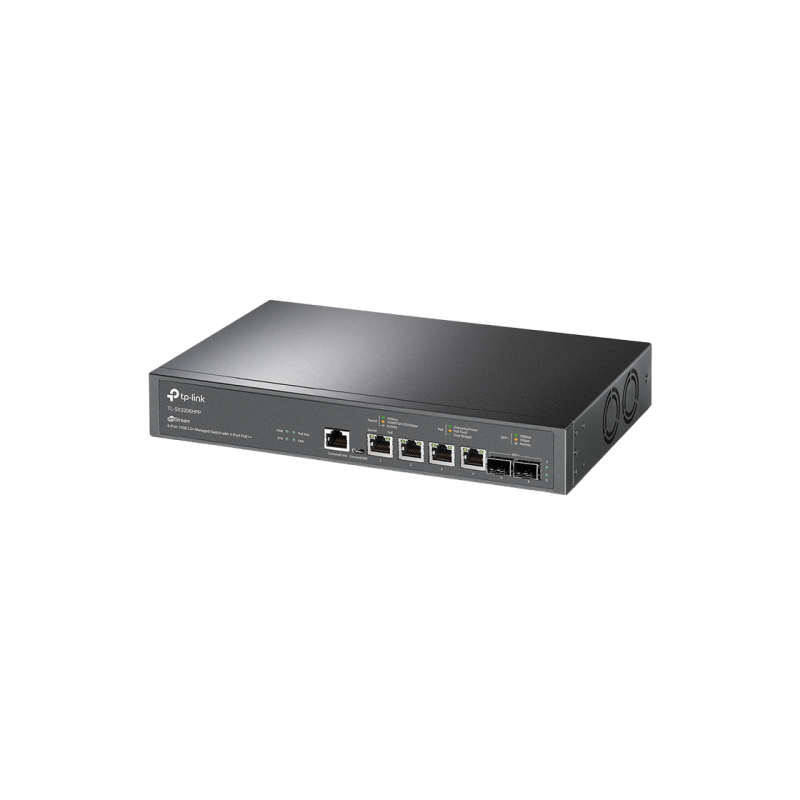 6-портовый управляемый коммутатор TP-LINK 10GE L2+ PoE++, "TL-SX3206HPP", с 4 портами PoE++, бюджет 200 Вт, 2xSFP